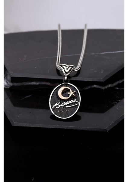 Gümüş Atatürk İmzalı Ayyıldız Erkek Kolye