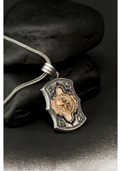 Özel Tasarım Vintage Pusula Gümüş Erkek Kolye