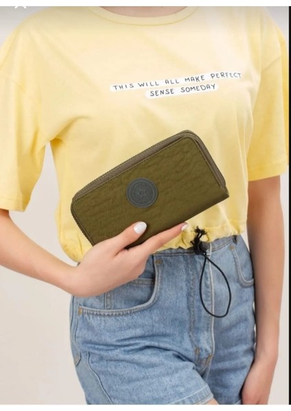 Krinkıl Kumaş Yeşil Çift Gözlü Büyük Boy Cüzdan