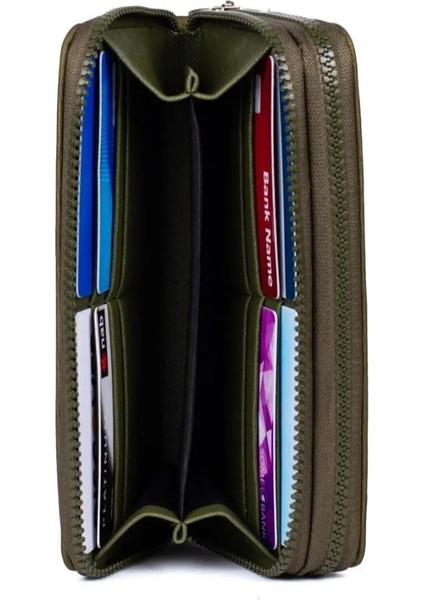 Krinkıl Kumaş Yeşil Çift Gözlü Büyük Boy Cüzdan modelleri