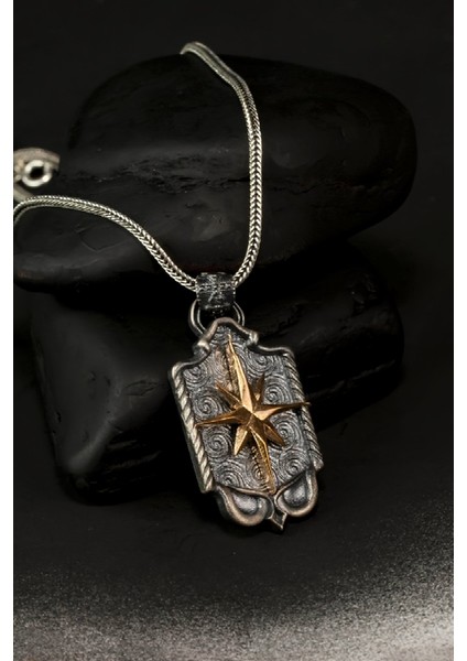 Özel Tasarım Vintage Pusula Erkek Gümüş Kolye