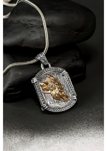 Özel Tasarım Vintage Hilal Ve Kurt Figürlü Gümüş Erkek Kolye