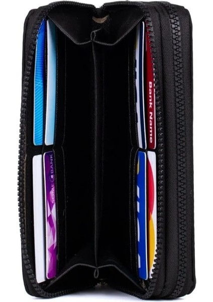 Krinkıl Kumaş Siyah Çift Gözlü Büyük Boy Cüzdan modelleri