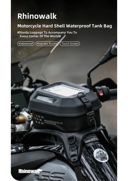 MTR2506BK 5.6l Su Geçirmez Sert Kabuk Motosiklet Tank Çantası – Telefon Cepli, Manyetik Kapaklı, Omuz Askılı, Universal Uyumlu modelleri