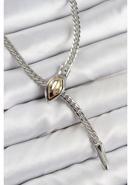 Pirinç Asansörlü Yılan Model Gümüş Renk Kadın Kolye - TJ-BKO10432