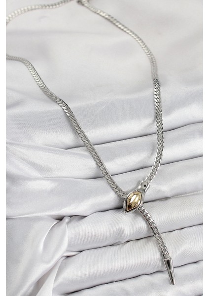 Pirinç Asansörlü Yılan Model Gümüş Renk Kadın Kolye - TJ-BKO10432 fiyatları