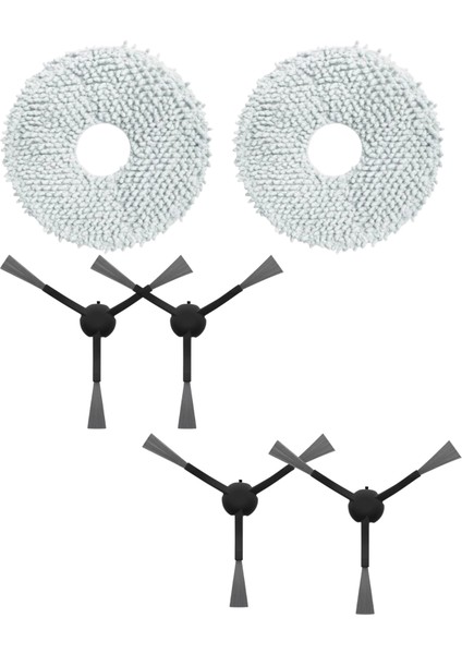 Xiaomi S20+ Plus B108GL Robot Süpürge Uyumlu 2 Adet Mop Bezi - 4 Adet Yan Fırça Yedek Parça Seti