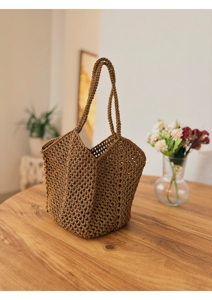 El Yapımı Makrome Örgü Omuz ve El Çantası – Bohem Tarz Günlük & Plaj Çantası indirimleri