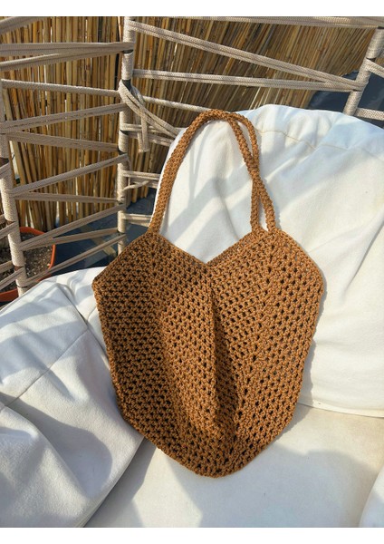 El Yapımı Makrome Örgü Omuz ve El Çantası – Bohem Tarz Günlük & Plaj Çantası