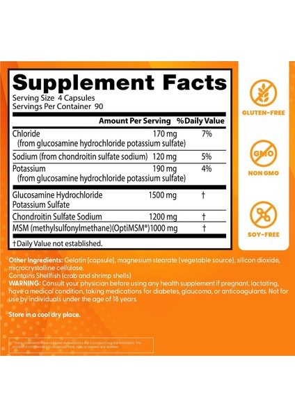 Glucosamine Chondroitin Msm With Optimsm Chloride Glukozamin Kondroitin Sodyum Potasyum 2kcl Kemik