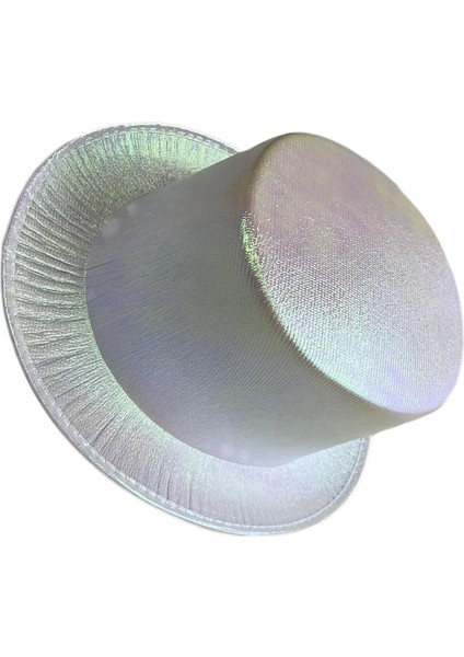 Beyaz Renk Işıltılı Hologram Kumaş Kaplama Fötr Silindir Şapka Yetişkin Boy fiyatları