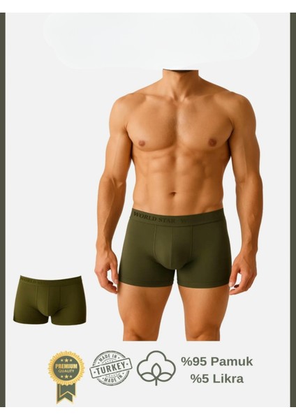 Pamuklu Düz Haki Renk Erkek Boxer