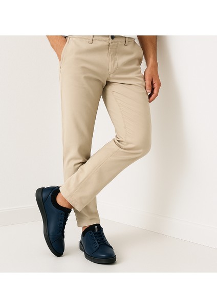 GR0223 Deri Lacivert Erkek Lastik Bağcık İthal Taban Sneaker Ayakkabı