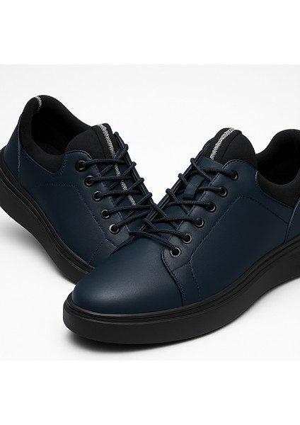 GR0223 Deri Lacivert Erkek Lastik Bağcık İthal Taban Sneaker Ayakkabı fiyatları