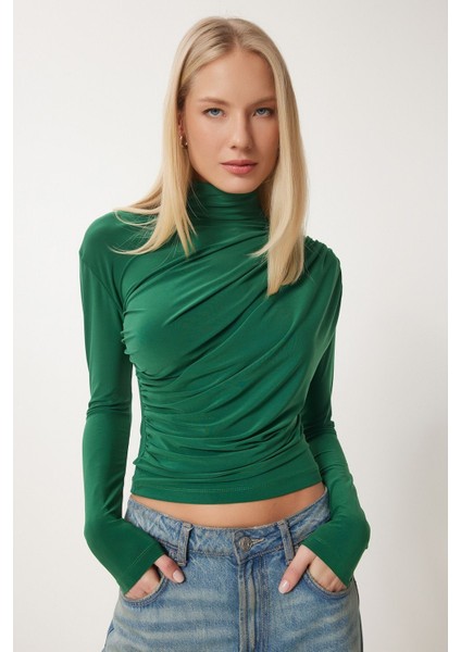 Kadın Büzgü Detaylı Dik Yaka Sandy Bluz modelleri