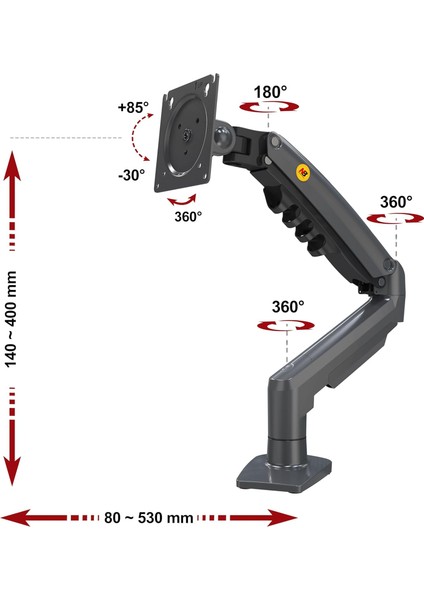Nb F80 Gazlı Yaylı Monitör Kol Standı – 17-30’’ Ekran Uyumlu, 360° Döner, Yükseklik ve Mesafe Ayarlı fırsatları