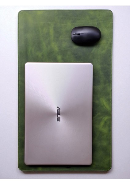 Gerçek Deri Masa Matı 60 x 35 cm Oyuncu Mouse Pad Hakiki Deri Laptop Bilgisayar Altlığı Yeşil