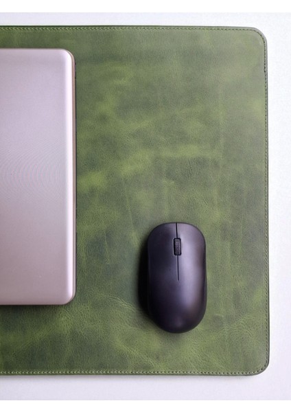 Gerçek Deri Masa Matı 60 x 35 cm Oyuncu Mouse Pad Hakiki Deri Laptop Bilgisayar Altlığı Yeşil