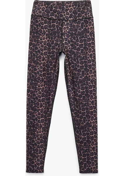 Yüksek Bel Leopar Baskılı Slim Fit Spor Tayt
