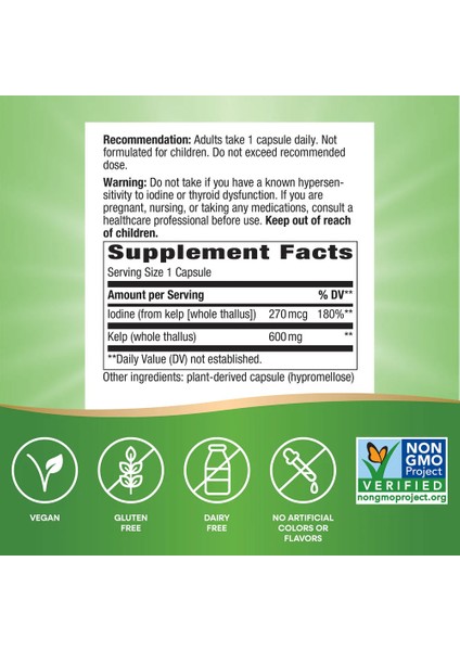Kelp Whole 100 Capsules Thallus 100 Laminariales Sodium Iodine Thyroid Sodyum Mineral Iyot modelleri