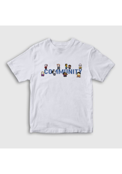 Unisex Çocuk Beyaz 8 Bit Dizi Community T-Shirt