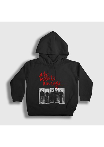 Unisex Çocuk Siyah Band She Wants Revenge Kapüşonlu Sweatshirt