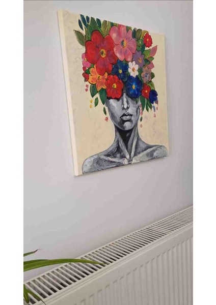 Içimdeki Çiçek Tablo - El Yapımı Yağlı Boya Akrilik Boya, 40X40 , Duvar Sanatı, Dekoratif Tablo modelleri