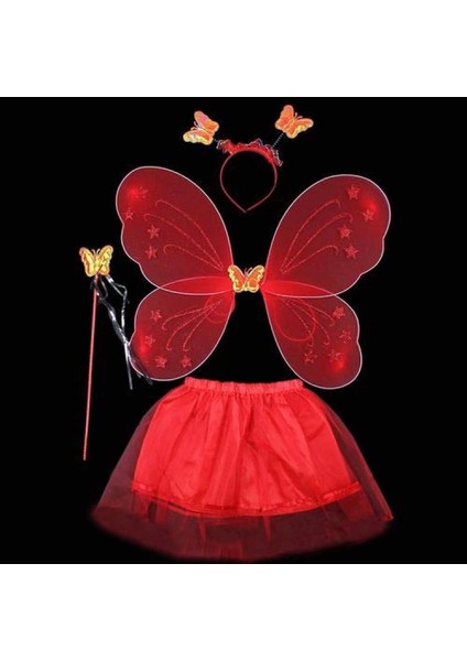 Kırmızı Kelebek Kostümü - Kırmızı Kelebek Kostüm Aksesuar Seti 4 Parça (4887)