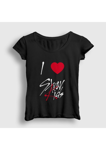 Kadın Siyah I Love Stray Kids T-Shirt