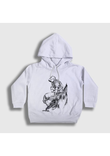 Unisex Çocuk Beyaz Hill Iron Giant Kapüşonlu Sweatshirt