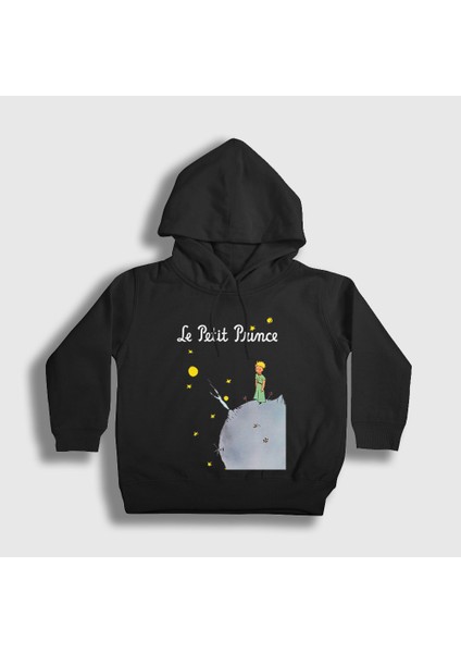 Unisex Çocuk Siyah Cover Le Petit Prince Küçük Prens Kapüşonlu Sweatshirt