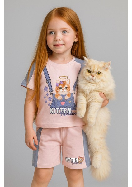 Kıtten Kedi Baskılı Pembe Alt-Üst Takım
