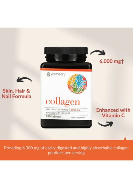Collagen 6,000 Mg Hydrolyzed Kollejen Vitamin C (As Calcium Ascorbate) ile Counteract Skin-Aging indirimleri