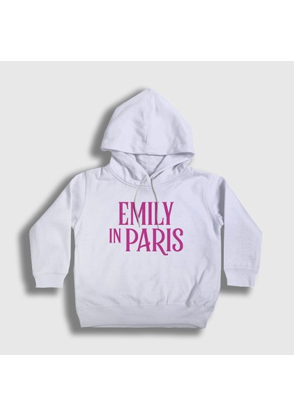 Unisex Çocuk Beyaz Logo Emily In Paris Kapüşonlu Sweatshirt