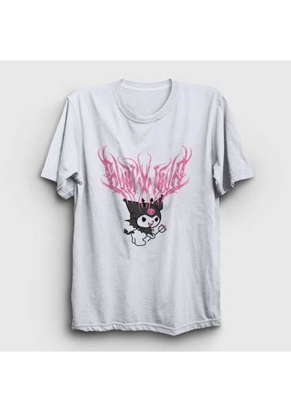 Unisex Beyaz Metal Müzik Kurami Kuromi T-Shirt