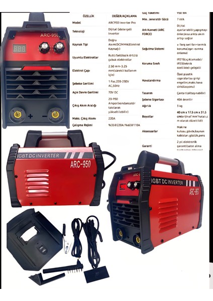 Arc 950 Dc Inverter Dijital Kaynak Makinesi (Kırmızı) EEA408