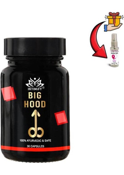 Big Hood Erkekler Için Özel Bölge Büyütücülü Takviye 30'lı x 1 Ad.+Erosel Masaj Yağı