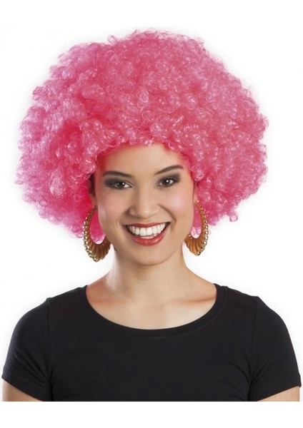 Pembe Renk Kıvırcık Afro Bonus Peruk