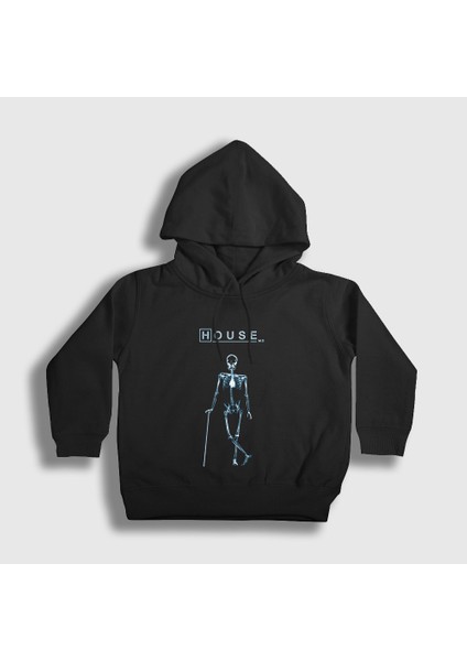 Unisex Çocuk Siyah x Ray Skeleton House Md Kapüşonlu Sweatshirt