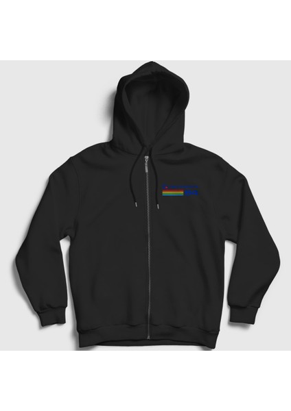 Unisex Siyah Vintage Atari Logo Commodore 64 Fermuarlı Kapüşonlu Sweatshirt