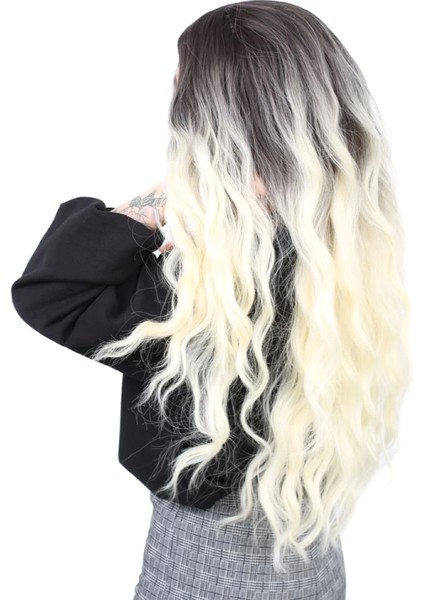 Fiber Sentetik Uzun Su Dalgası Peruk - Açık Siyah / Platin Ombreli modelleri