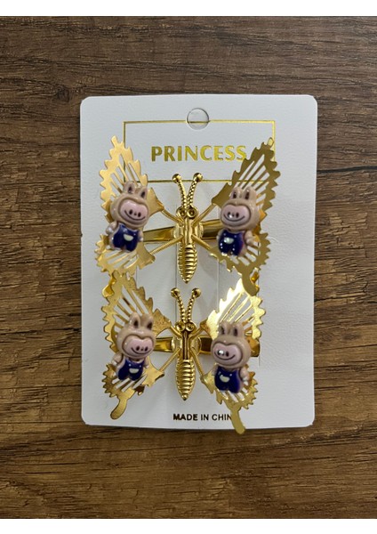 Kız Çocuk Labubu 2'li Kanatları Yaylı Sallanan Kelebek Toka Seti Gold Metal Hareketli Kelebekli Pens