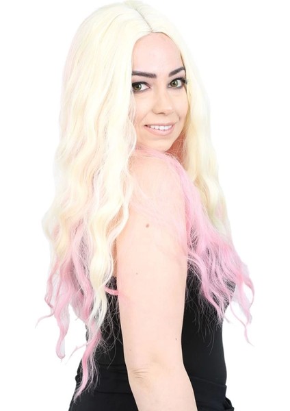 Fiber Sentetik Uzun Su Dalgası Peruk - Platin / Pembe Ombreli fiyatları