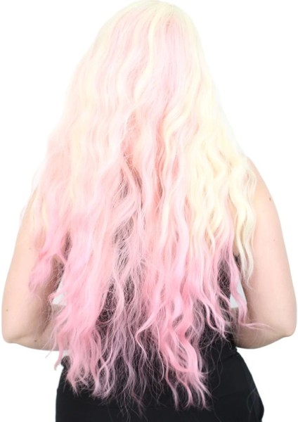 Fiber Sentetik Uzun Su Dalgası Peruk - Platin / Pembe Ombreli fırsatları