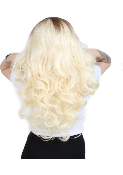 Yoğun Dalgalı Fiber Sentetik Uzun Perçemsiz Peruk - Balköpüğü / Platin Uzun Ombreli fırsatları