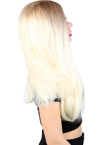 Fiber Sentetik Uzun Düz Peruk - Açık Balköpüğü / Platin Ombreli fiyatları