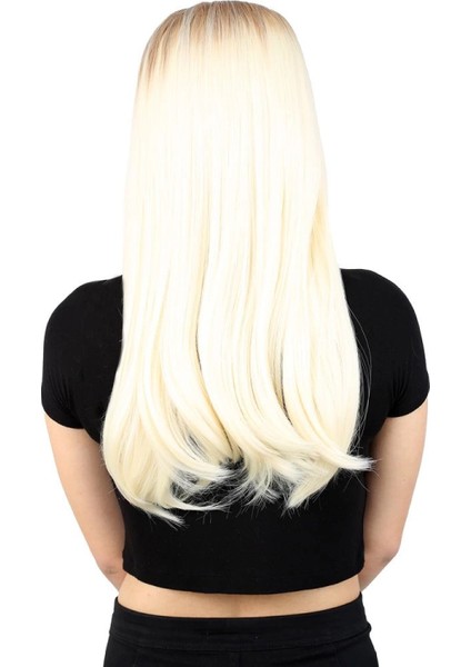 Fiber Sentetik Uzun Düz Peruk - Açık Balköpüğü / Platin Ombreli fırsatları