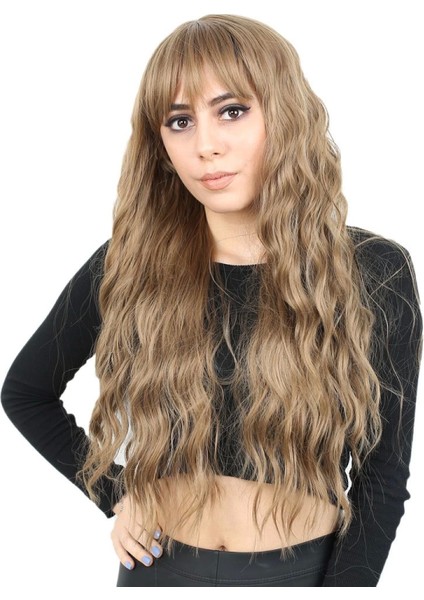 Perçemli Uzun Su Dalgası Fiber Sentetik Peruk- Bebek Kumralı