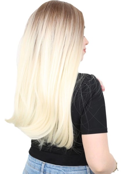 Fiber Sentetik Uzun Düz Peruk - Kumral / Platin Ombreli fiyatları