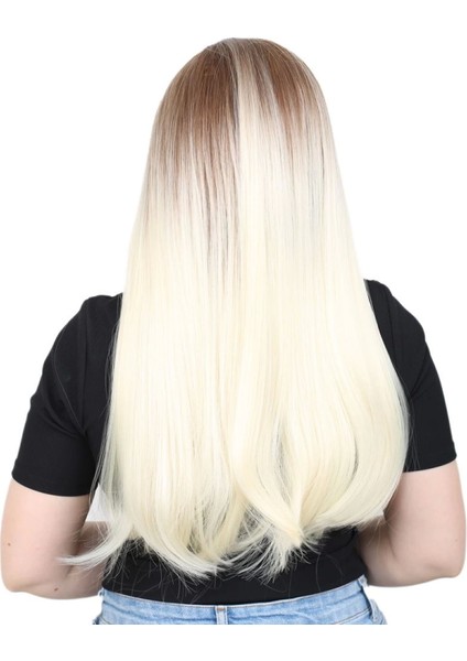 Fiber Sentetik Uzun Düz Peruk - Kumral / Platin Ombreli fırsatları